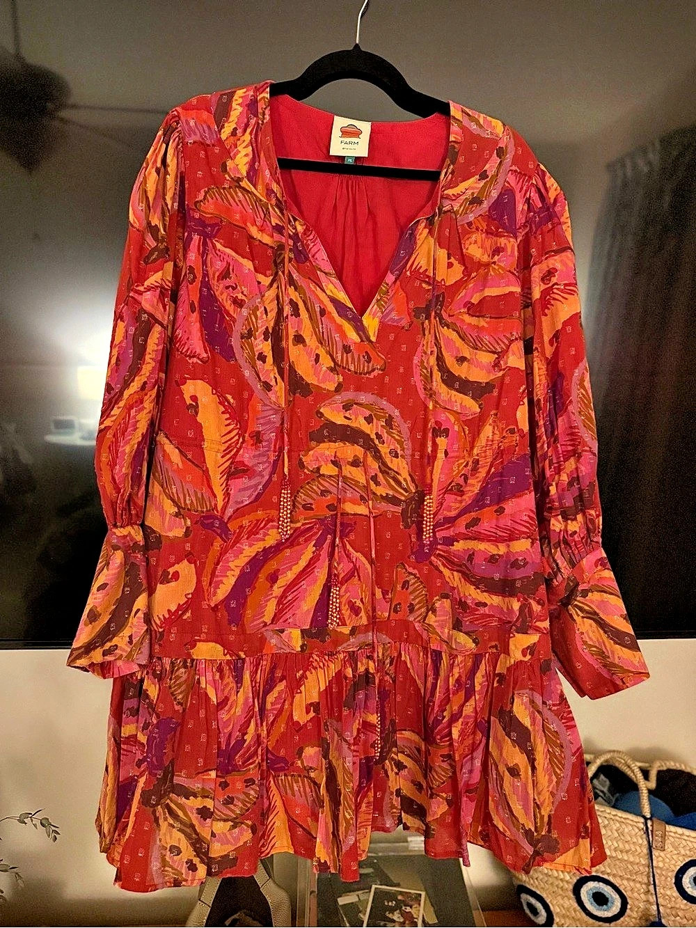 Farm Rio Banana Juice Mini Dress Red & Pink